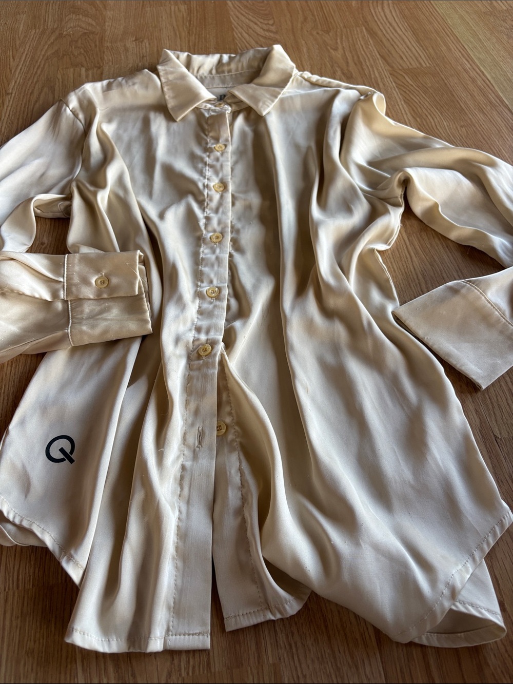 Silk-Blend Cream Button-Down Shirt